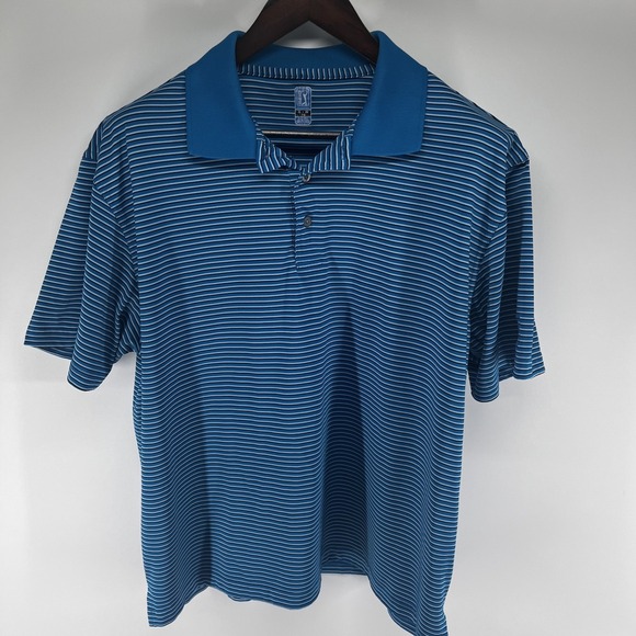 PGA Tour Other - PGA Tour Golf Polo Shirt Mens XL Blue Striped Moisture Wick Sports Performance